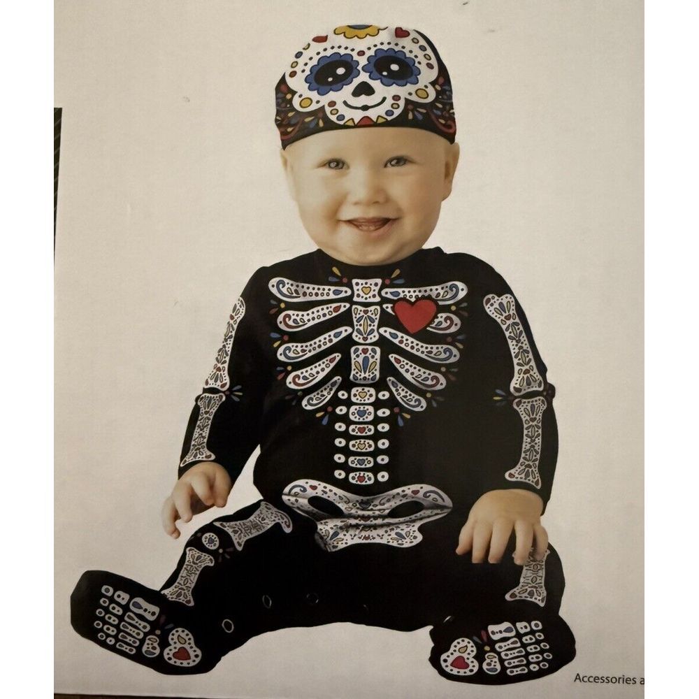 Infant‎ Halloween Costume Sugar Skull Skeleton 6-12 Months 2 Piece NEW!